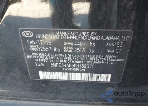 2015 Hyundai Sonata Limited z USA, uszkodzony, nr VIN 5NPE34AF5FH189375